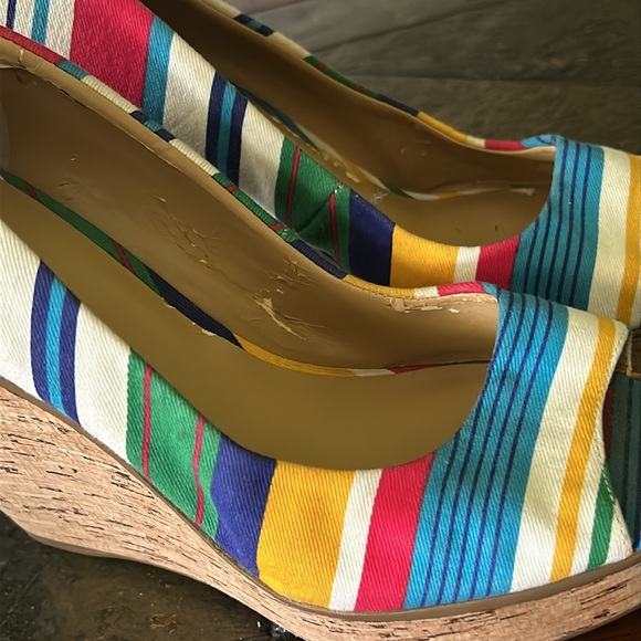 Nine West Wild Thingo Multi-Colored Striped Wedges Heels Shoes Size 8 - Picture 8 of 11
